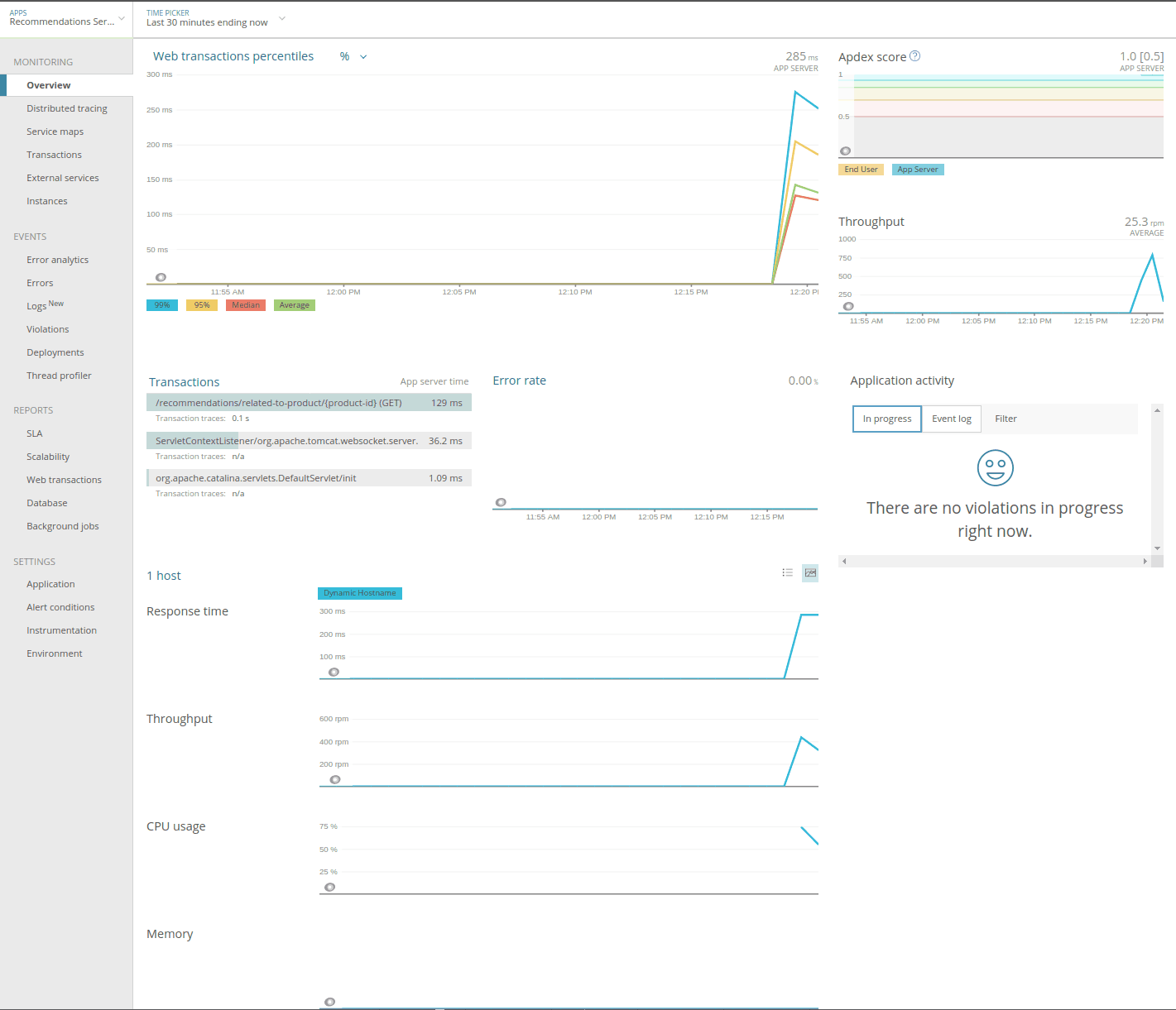 Screenshot of New Relic Monitoring Overview screen.