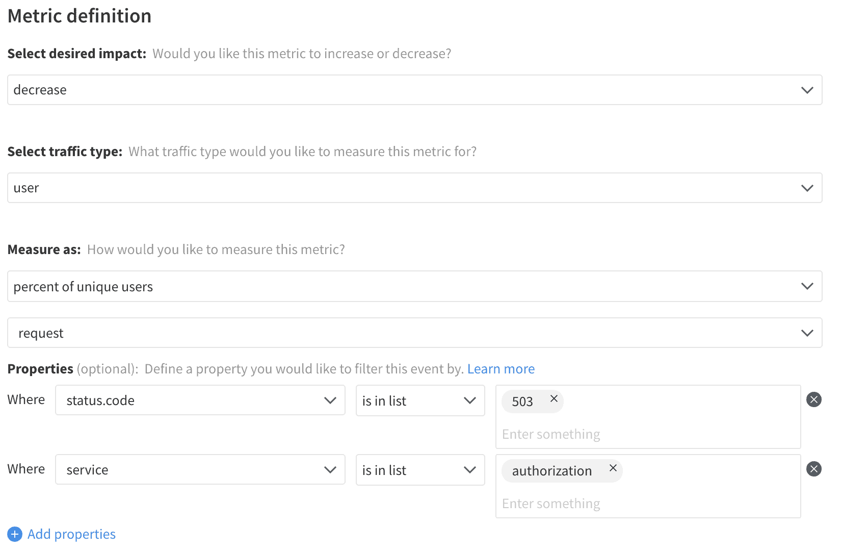 Implementation of Error Rate metric in Split, filtered by status code and service