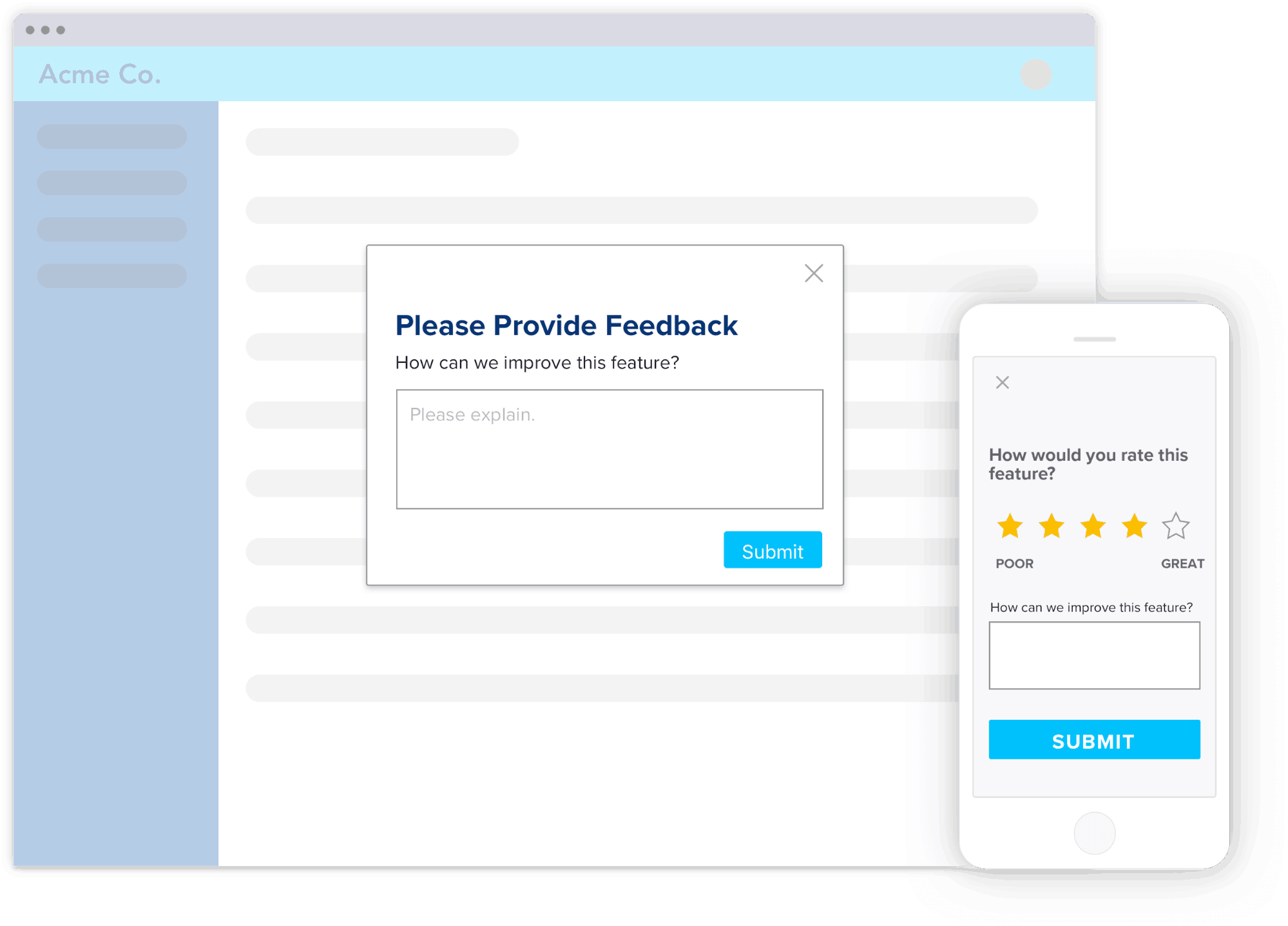 In-app lightbox asking for user feedback