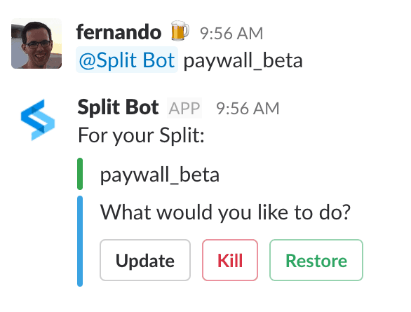 Using the new Split API to change a feature flag state using a Slack bot
